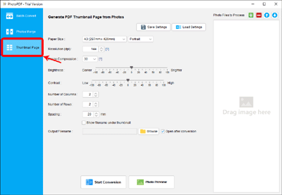 add multiple photos as thumbnail index into a pdf file 
