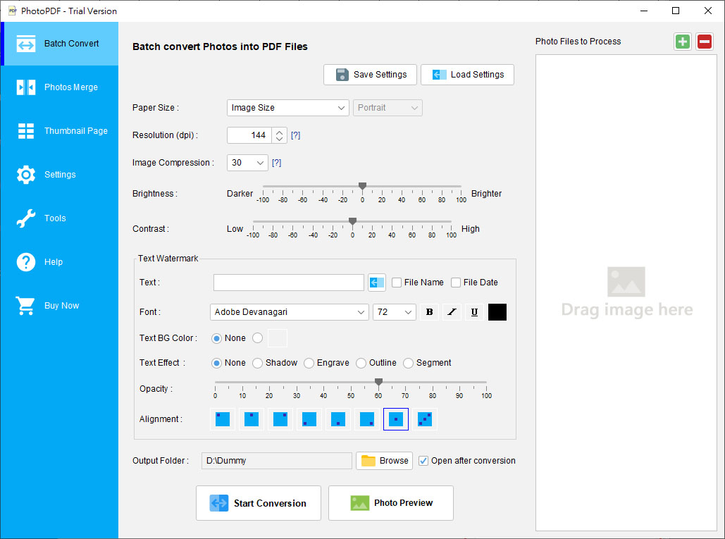 Main screen of PhotoPDF