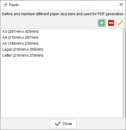 list of paper size