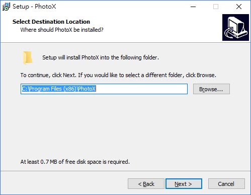 select destination folder for installation