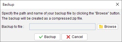 Dialog to backup Quick Receipt data