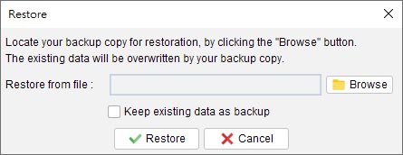 Dialog to restore data from backup file