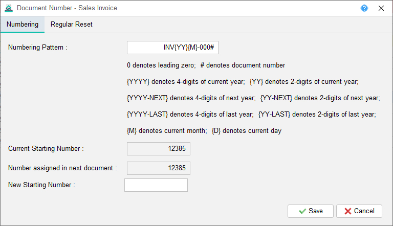 Document Number Settings
